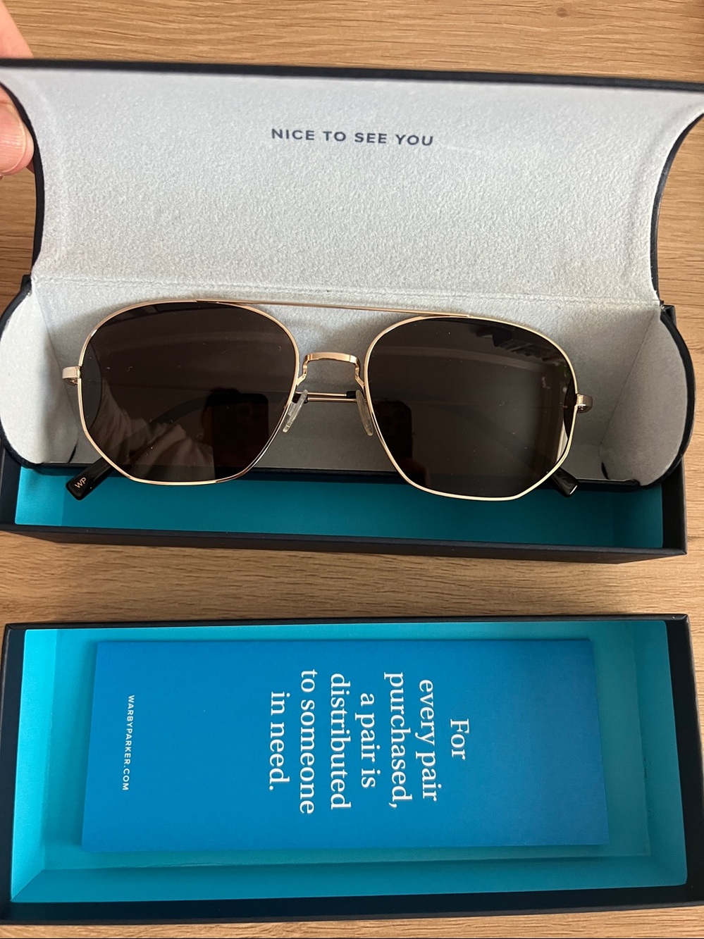 Warby Parker Abe Wide Polished Gold Aviator Sunglasses Non-Prescription NEW